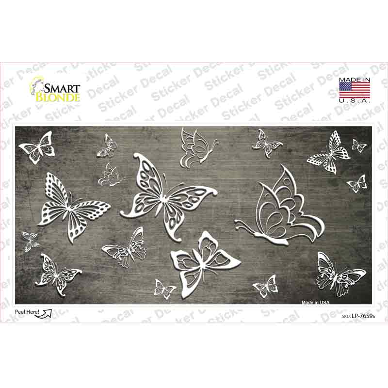 LP-7659s-M Tan White Butterfly Oil Rubbed Novelty Sticker Decal, Medium