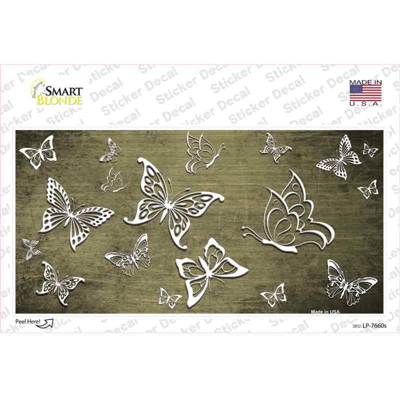 LP-7660s-M Gold White Butterfly Oil Rubbed Novelty Sticker Decal, Medium
