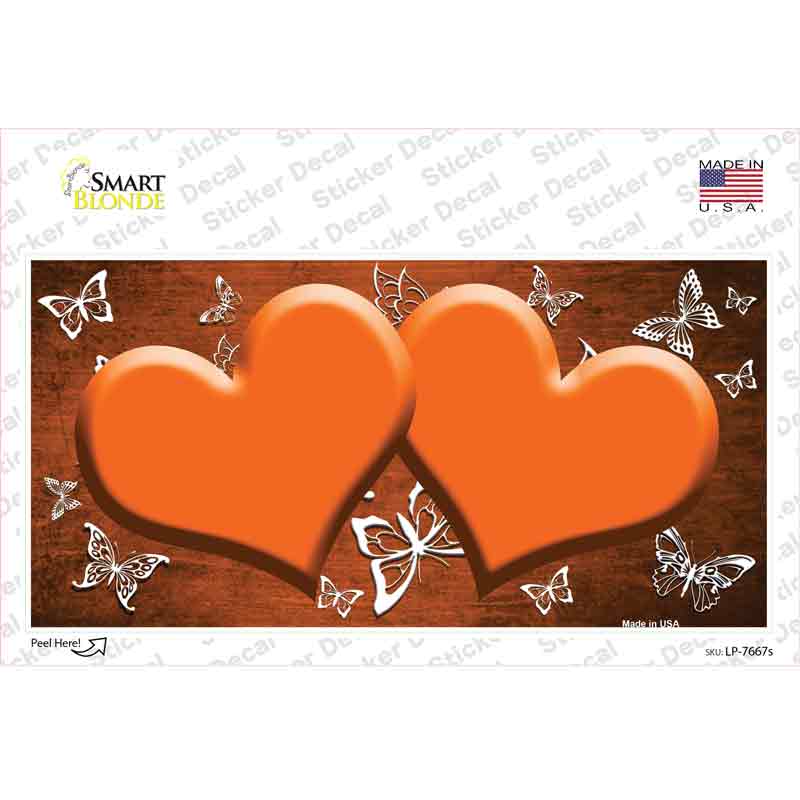 LP-7667s-M Orange White Hearts Butterfly Oil Rubbed Novelty Sticker Decal, Medium
