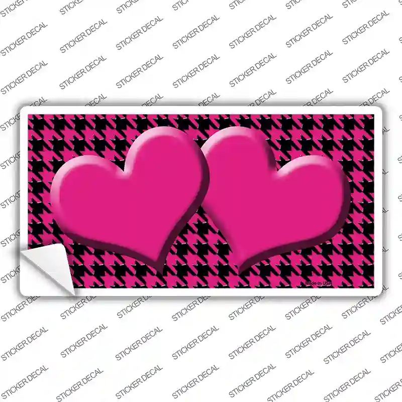 LP-4574s-S Pink Black Houndstooth Center Hearts Novelty Sticker Decal, Small