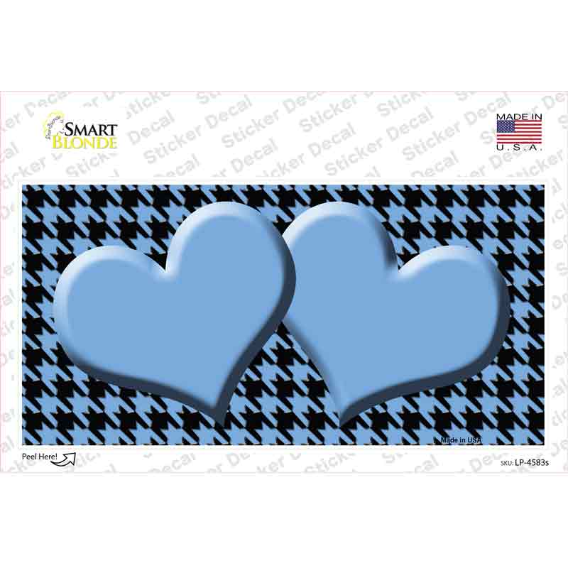 LP-4583s-M Light Blue Black Houndstooth Center Hearts Novelty Sticker Decal, Medium