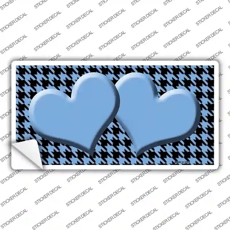 LP-4583s-S Light Blue Black Houndstooth Center Hearts Novelty Sticker Decal, Small