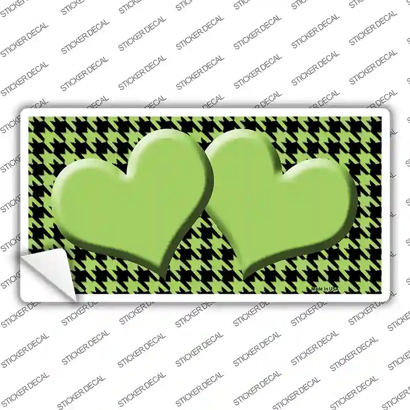 LP-4584s-L Lime Green Black Houndstooth Center Hearts Novelty Sticker Decal, Large