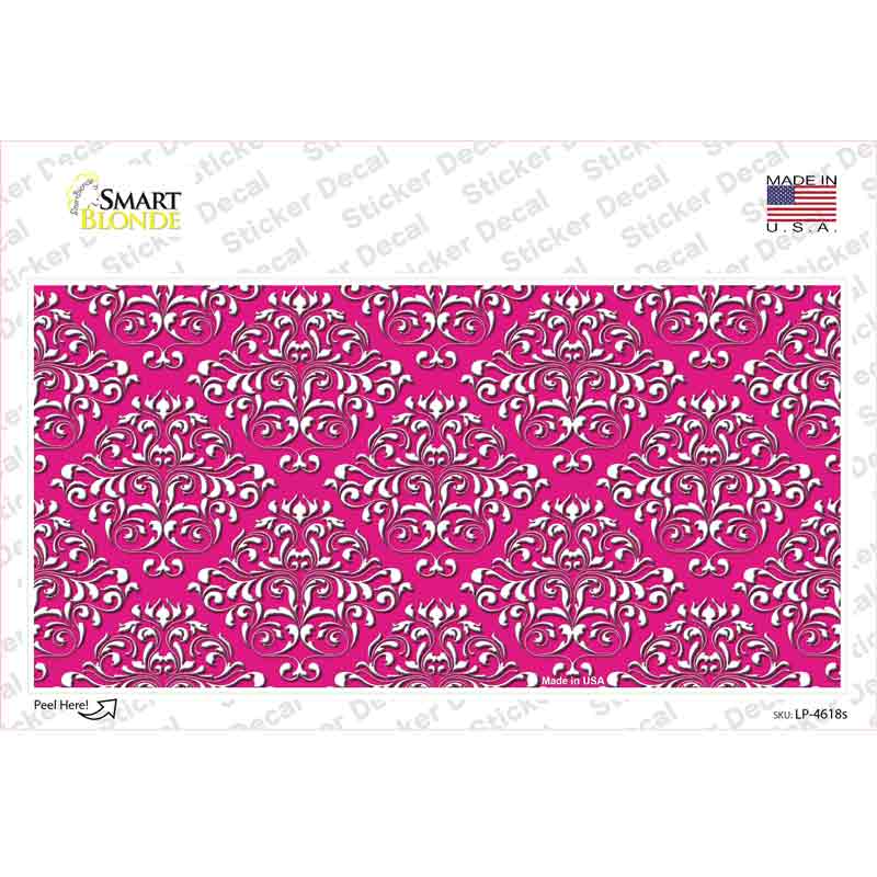 LP-4618s-M Pink White Damask Novelty Sticker Decal, Medium