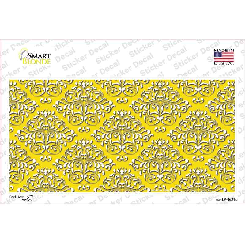 LP-4621s-M Yellow White Damask Novelty Sticker Decal, Medium