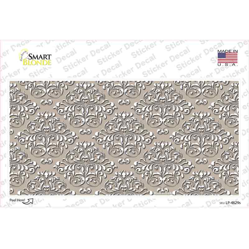 LP-4629s-M Tan White Damask Novelty Sticker Decal, Medium