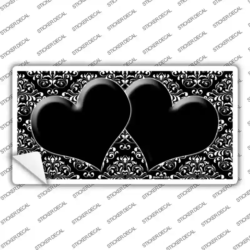 LP-4632s-S Black White Damask Center Hearts Novelty Sticker Decal, Small