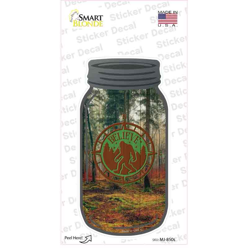 MJ-850s-M Believe Bigfoot Compass Novelty Mason Jar Sticker Decal, Medium