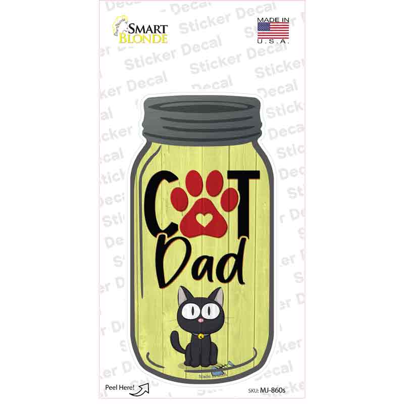 MJ-860s-M Cat Dad Yellow Novelty Mason Jar Sticker Decal, Medium