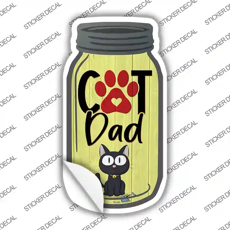 MJ-860s-S Cat Dad Yellow Novelty Mason Jar Sticker Decal, Small