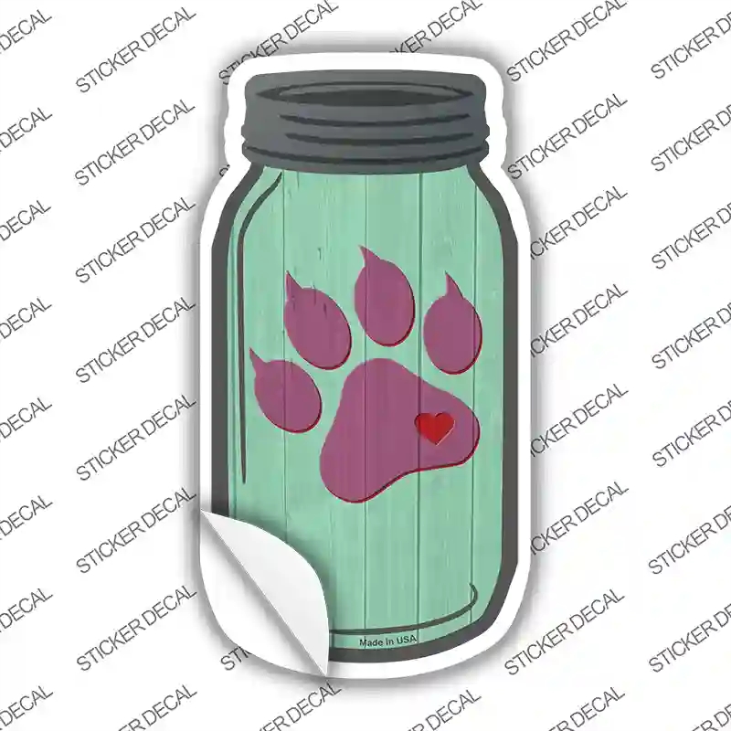 MJ-862s-S Paw Print Mint Novelty Mason Jar Sticker Decal, Small