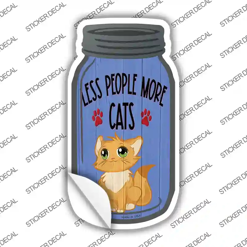 MJ-868s-S Less People More Cats Blue Novelty Mason Jar Sticker Decal, Small