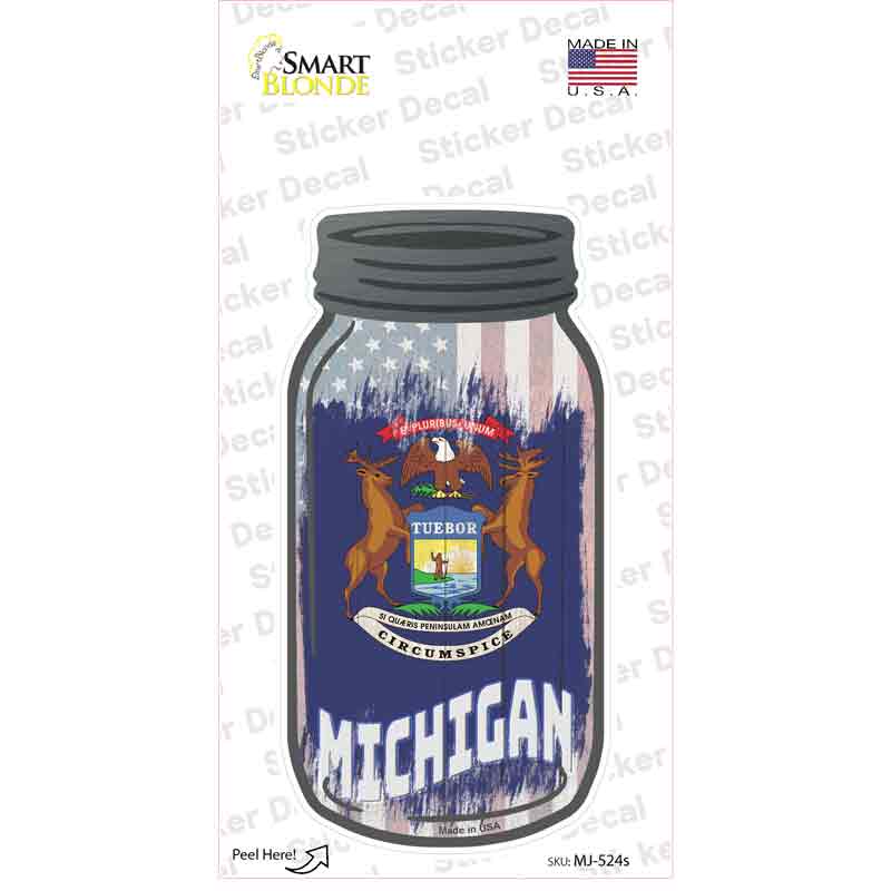 MJ-524s-M Michigan USA Flag Novelty Mason Jar Sticker Decal, Medium