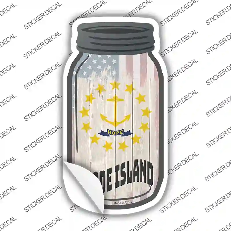 MJ-541s-S Rhode Island USA Flag Novelty Mason Jar Sticker Decal, Small