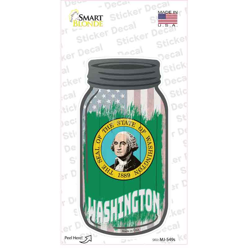 MJ-549s-M Washington USA Flag Novelty Mason Jar Sticker Decal, Medium