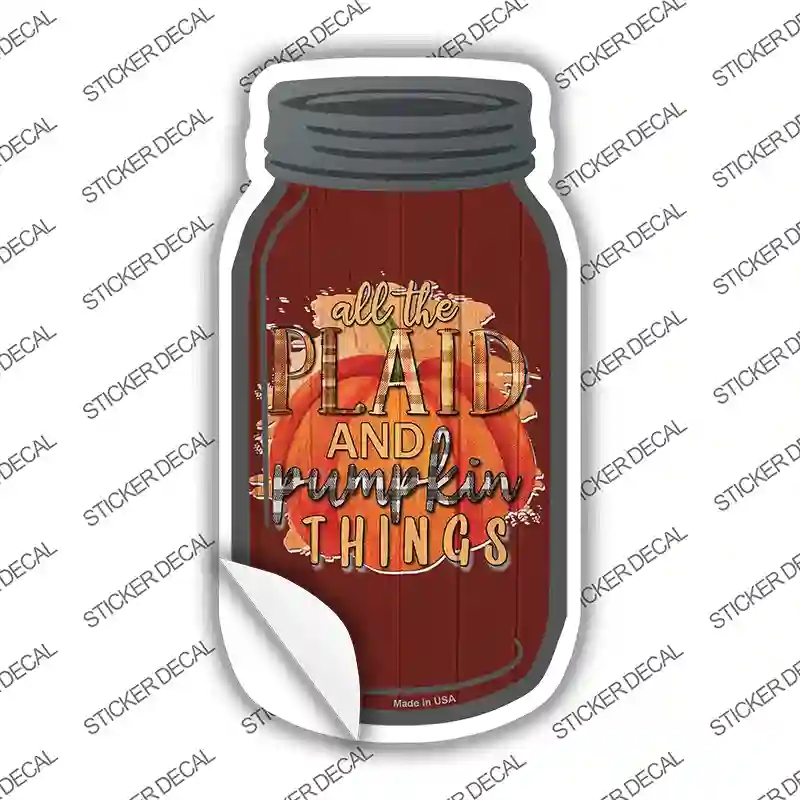 MJ-880s-L Plaid & Pumpkin Things Novelty Mason Jar Sticker Decal, Large