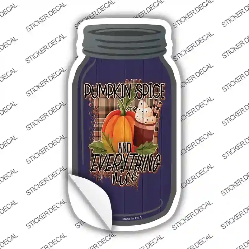 MJ-891s-S Pumpkin Spice Everything Nice Blue Novelty Mason Jar Sticker Decal, Small