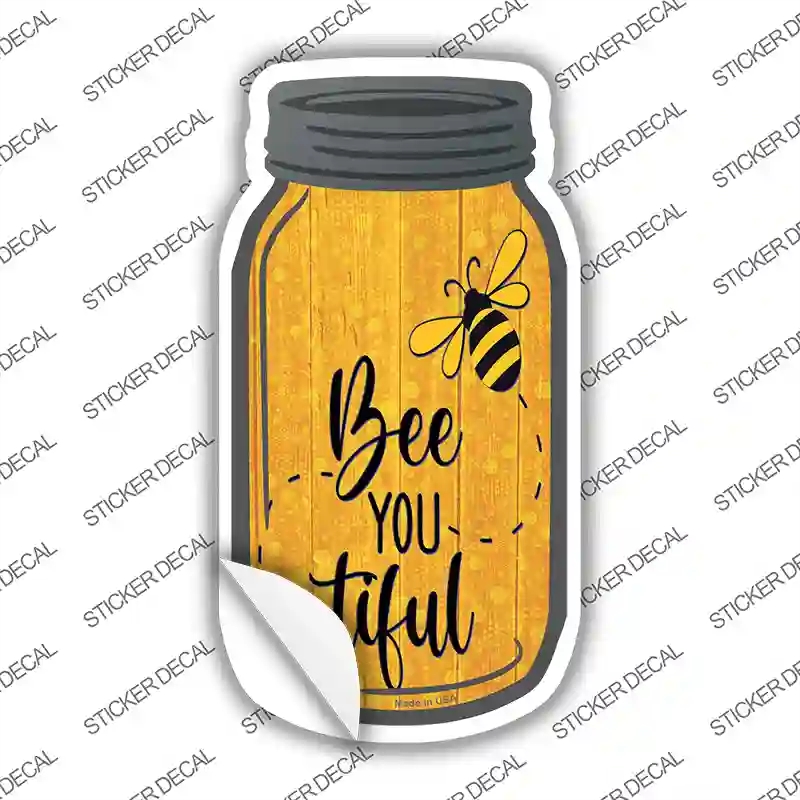 MJ-905s-L Bee You Tiful Novelty Mason Jar Sticker Decal, Large