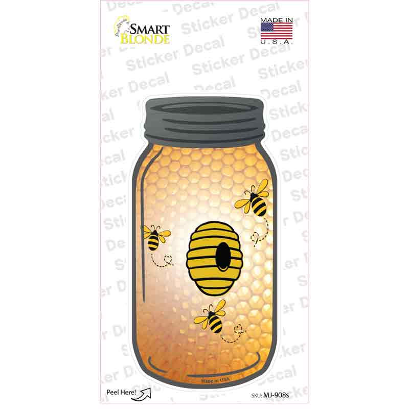 MJ-908s-M Bee Hive Novelty Mason Jar Sticker Decal, Medium