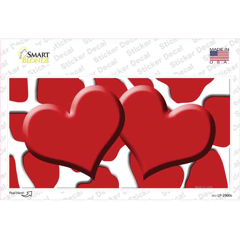 LP-2960s-M Red White Giraffe Centered Hearts Novelty Sticker Decal, Medium