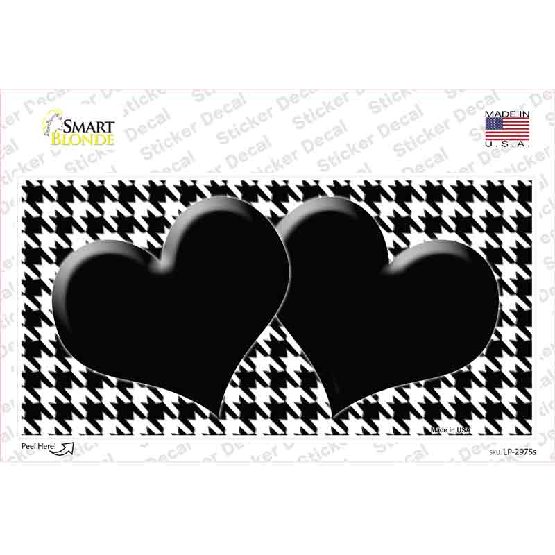 LP-2975s-M White Black Houndstooth Center Hearts Novelty Sticker Decal, Medium