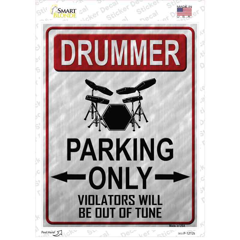 P-1212s-M Drummer Parking Novelty Rectangle Sticker Decal, Medium