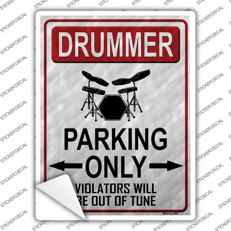 P-1212s-S Drummer Parking Novelty Rectangle Sticker Decal, Small