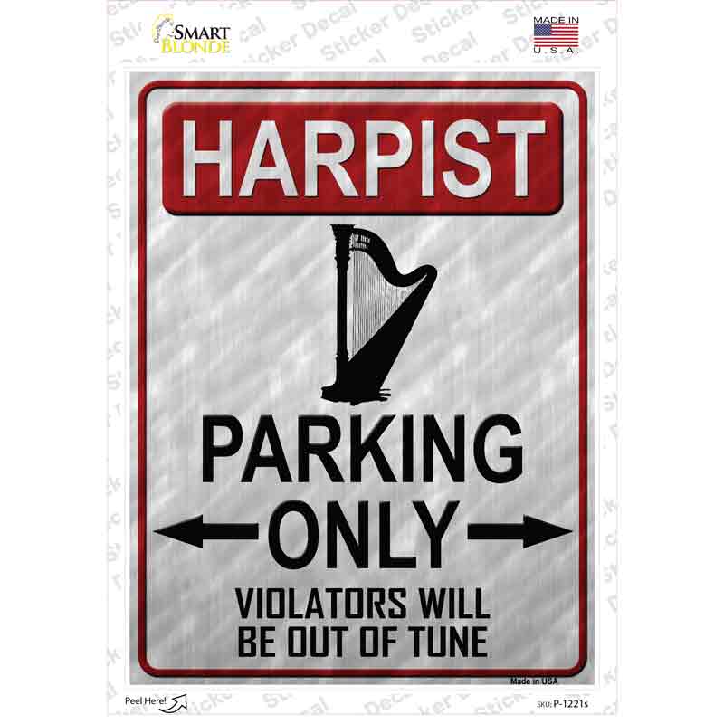 P-1221s-M Harpist Parking Novelty Rectangle Sticker Decal, Medium