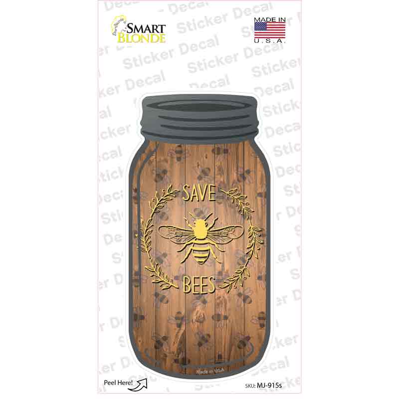 MJ-915s-M Save Bees Wood Novelty Mason Jar Sticker Decal, Medium