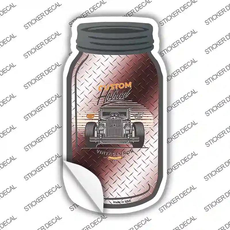 MJ-593s-S Custom Hot Rod Burgundy Diamond Novelty Mason Jar Sticker Decal, Small