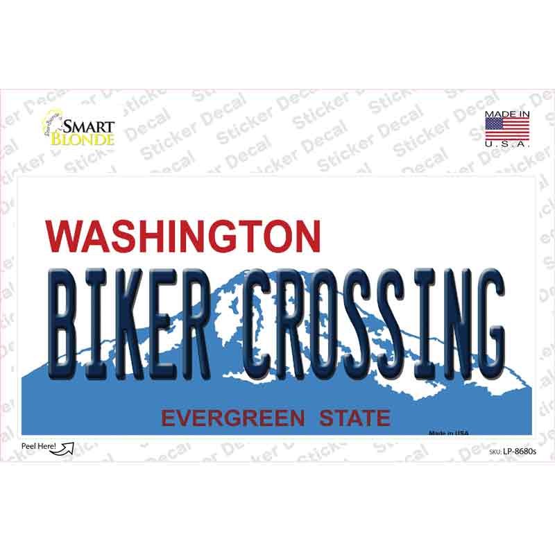 LP-8680s-M Biker Crossing Washington Novelty Sticker Decal, Medium