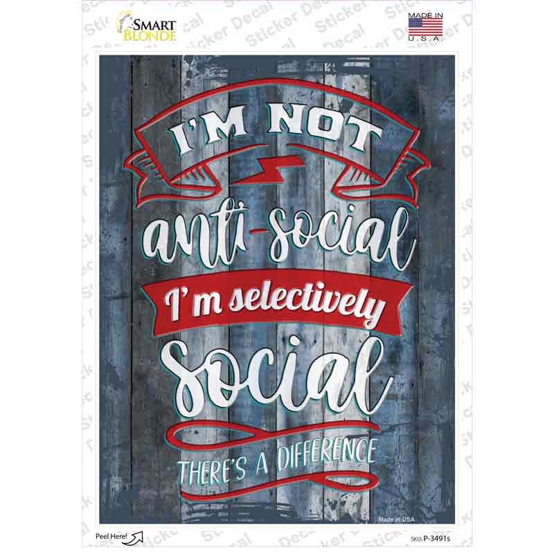 P-3491s-M Selectively Social Novelty Rectangular Sticker Decal, Medium