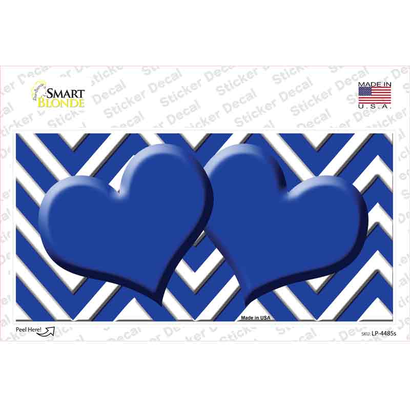 LP-4485s-M Blue Chevron Hearts Novelty Sticker Decal, Medium