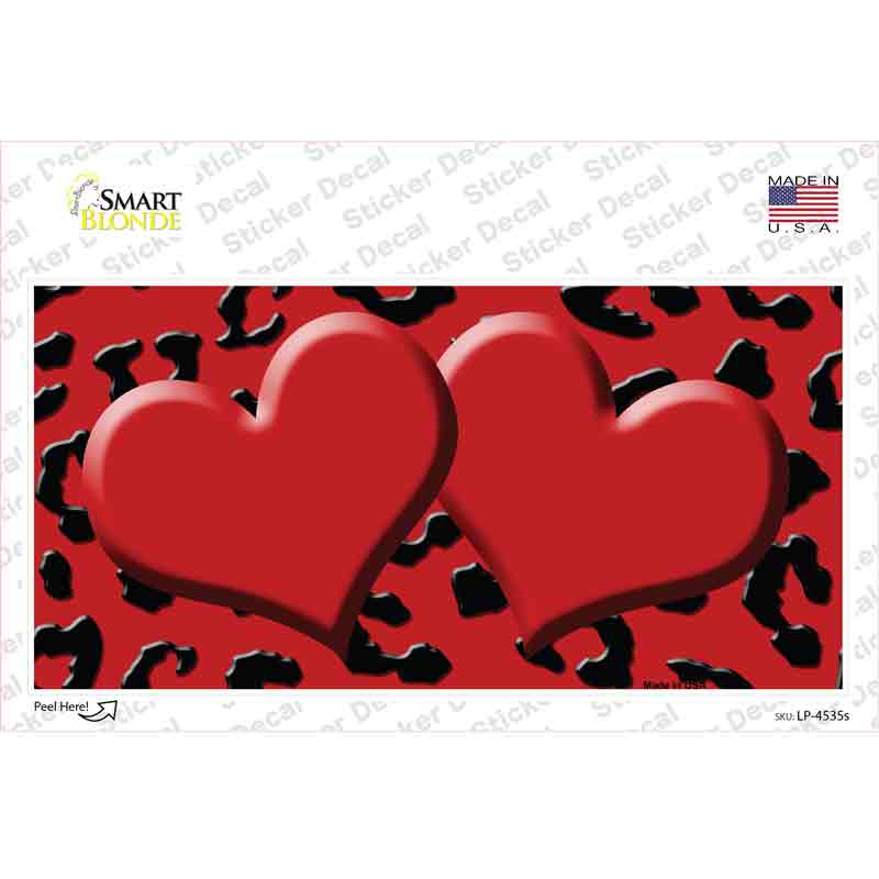 LP-4535s-M Red Black Cheetah Center Hearts Novelty Sticker Decal, Medium