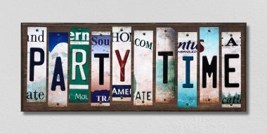 WS-595 Party Time License Plate Strips Novelty Wood Signs
