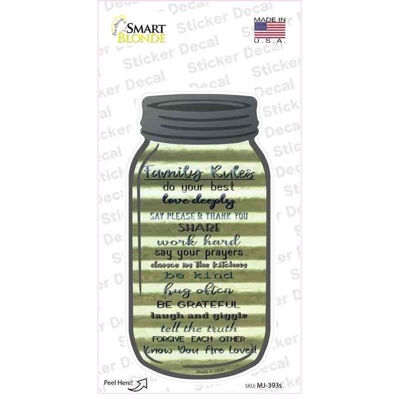 MJ-393s-M Family Rules List Corrugated Novelty Mason Jar Sticker Decal, Medium