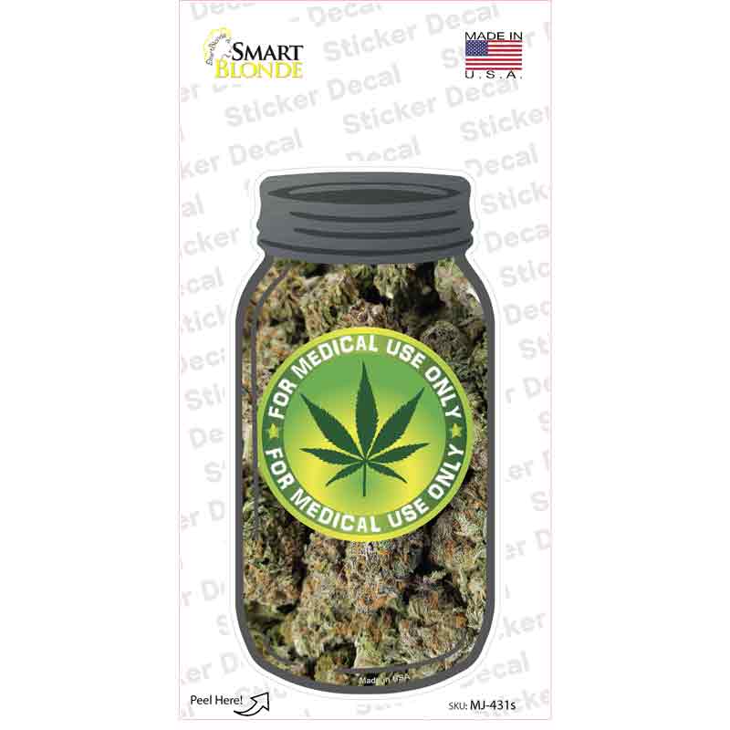 MJ-431s-M Medical Use Only Buds Novelty Mason Jar Sticker Decal, Medium