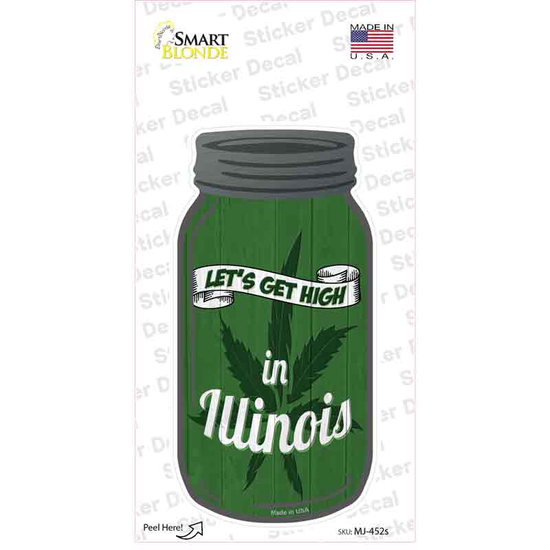 MJ-452s-M Get High Illinois Green Novelty Mason Jar Sticker Decal, Medium