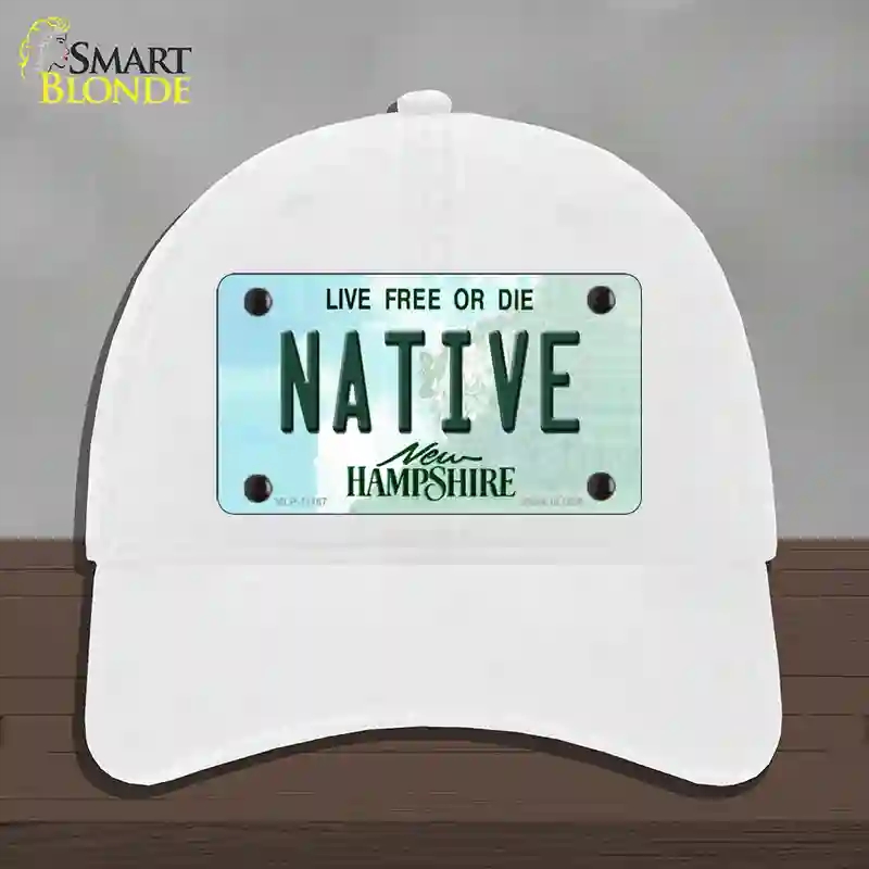 HAT14-MLP-11167 Native   Hampshire State Novelty License Plate Hat, Unconstructed Cotton - White