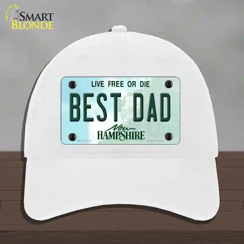 HAT14-MLP-11177 Best Dad   Hampshire State Novelty License Plate Hat, Unconstructed Cotton - White