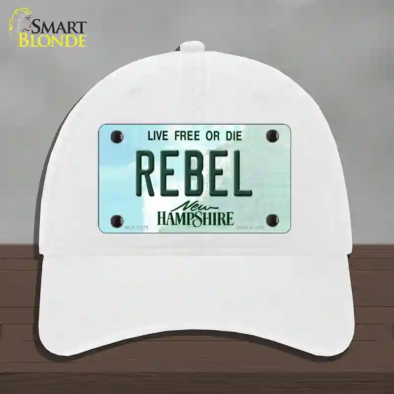 HAT14-MLP-11178 Rebel   Hampshire State Novelty License Plate Hat, Unconstructed Cotton - White
