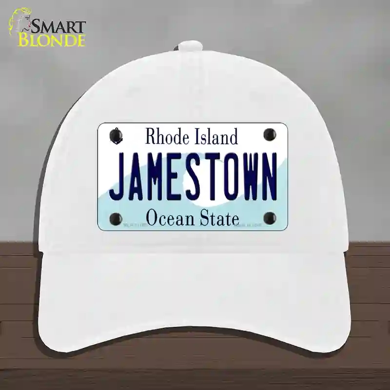 HAT14-MLP-11193 Jamestown Rhode Island State Novelty License Plate Hat, Unconstructed Cotton - White