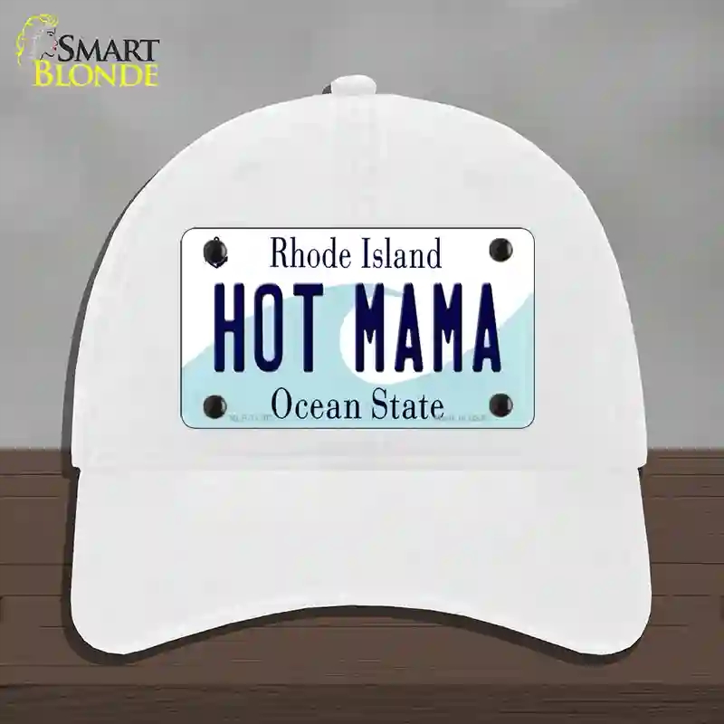 HAT14-MLP-11202 Hot Mama Rhode Island State Novelty License Plate Hat, Unconstructed Cotton - White