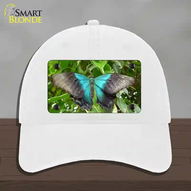 HAT14-MLP-11237 Butterfly Blue & Black Novelty License Plate Hat, Unconstructed Cotton - White