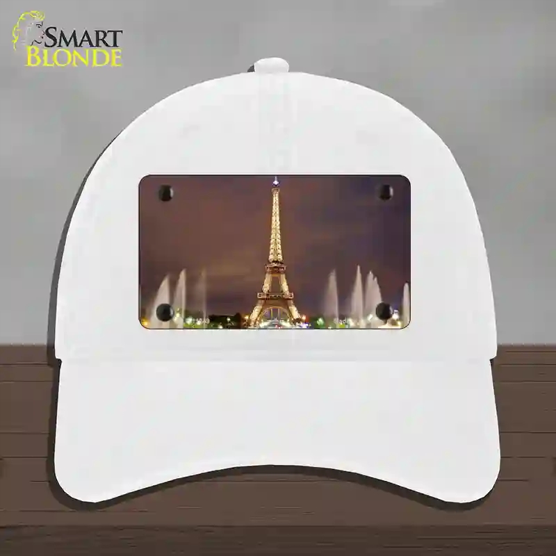 HAT14-MLP-11249 Eiffel Tower Night with Fountain Novelty License Plate Hat, Unconstructed Cotton - White