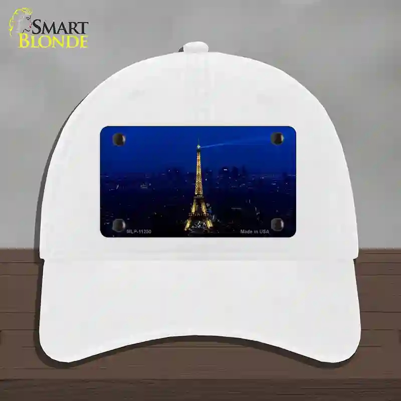 HAT14-MLP-11250 Eiffel Tower Night with City Skyline Novelty License Plate Hat, Unconstructed Cotton - White