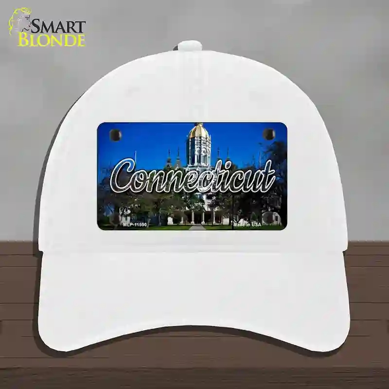 HAT14-MLP-11590 Connecticut Capital Building State Novelty License Plate Hat, Unconstructed Cotton - White