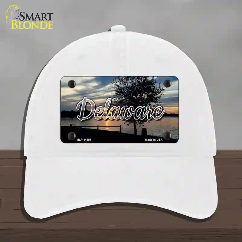 HAT14-MLP-11591 Delaware River Sunset State Novelty License Plate Hat, Unconstructed Cotton - White