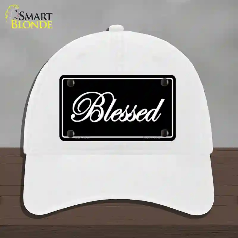 HAT14-MLP-11703 Blessed Black Novelty License Plate Hat, Unconstructed Cotton - White