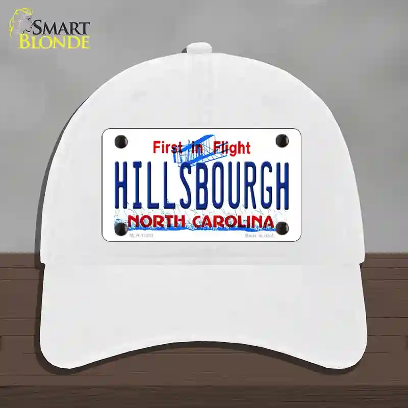 HAT14-MLP-11837 Hillsbourgh North Carolina Novelty License Plate Hat, Unconstructed Cotton - White